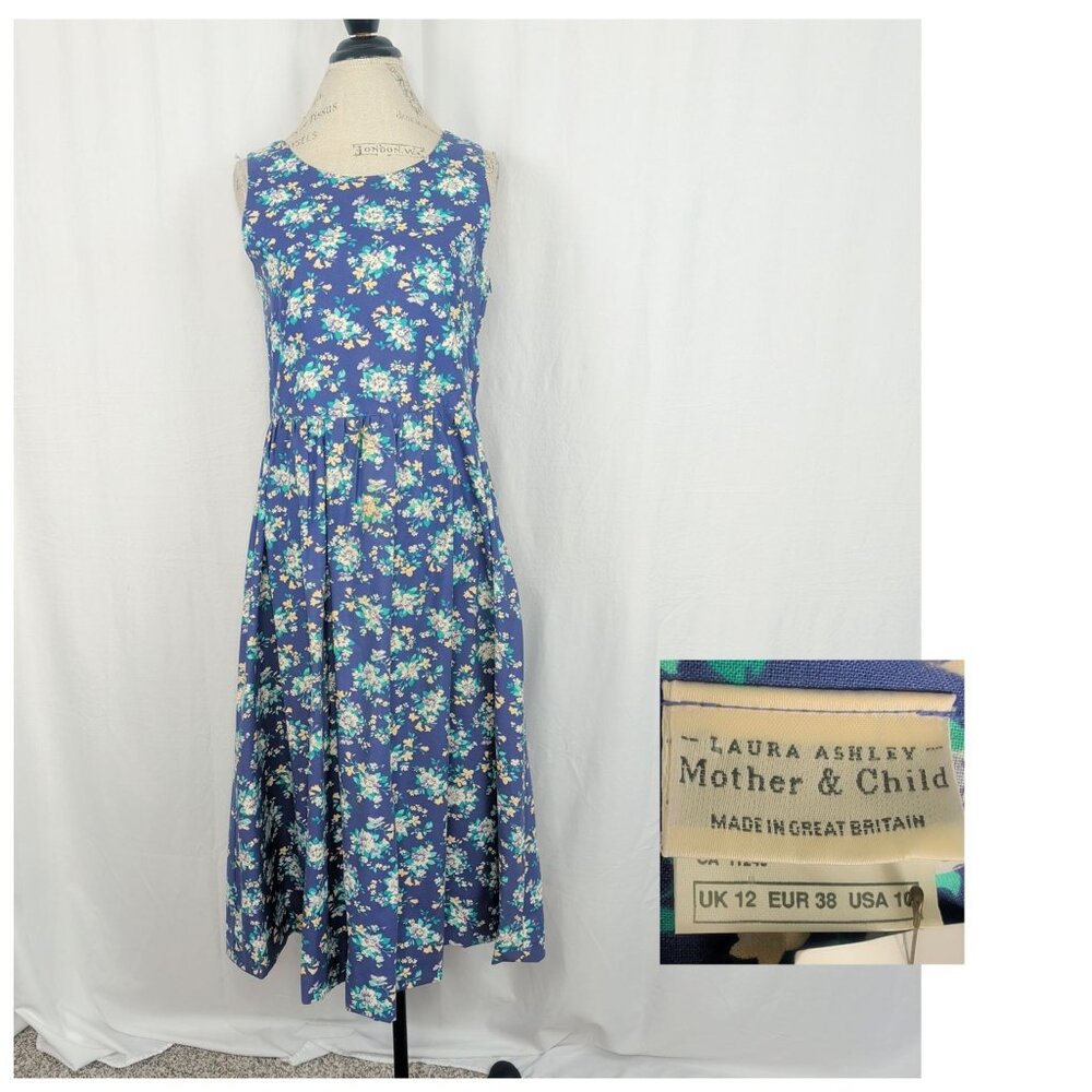 Vintage Laura Ashley Dress 10 Large Purple Floral Midi